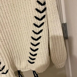 Lucy Wang Knit Ski Sweater Ivory Black Interwoven stitch Size L